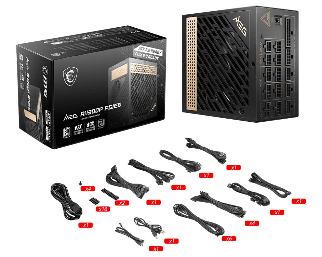 MSI Desktop PC Netzteil ATX 1300Watt 80 Plus Platinum MEG Ai1300P PCIE5