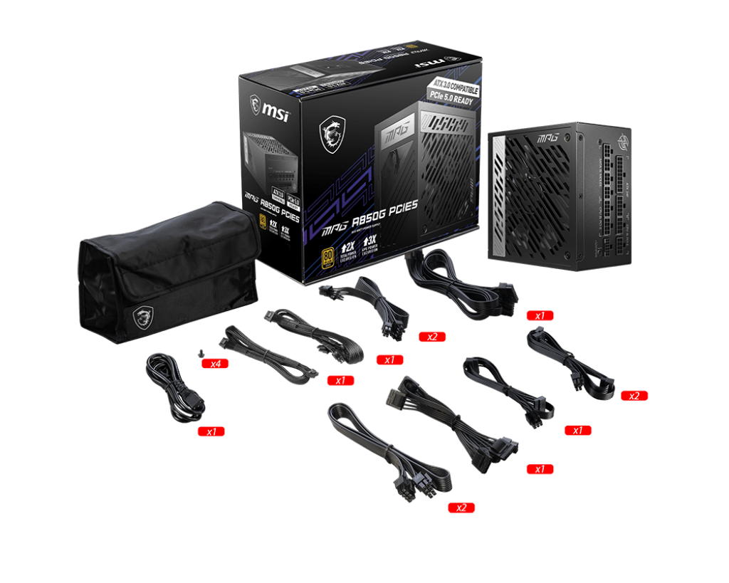 MPG A850G PCIE5 : Alimentation, 850W, 80 Plus Gold, ATX 3.0, Support GPU