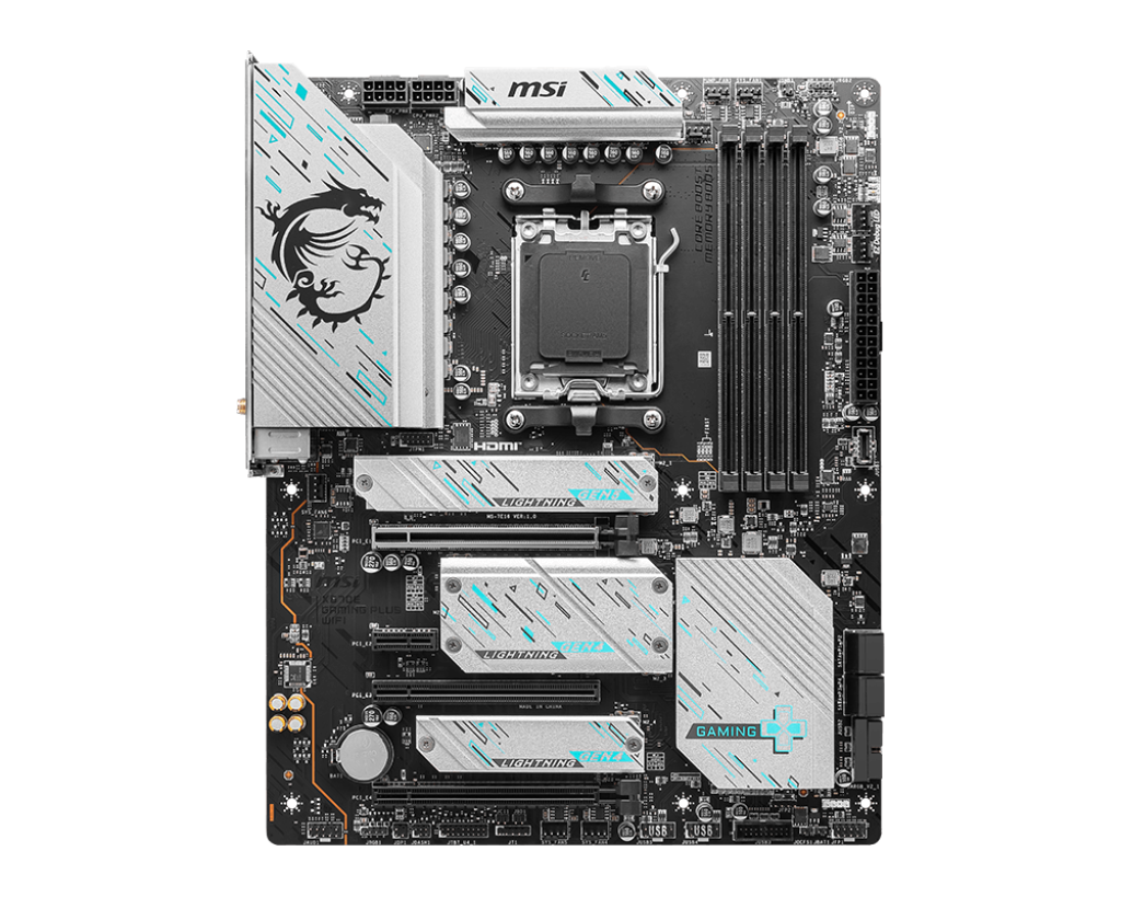X670E GAMING PLUS WIFI : ATX Socket AM5 AMD X670E - 4x DDR5 - M.2 PCIe 5.0 - USB 3.2 - PCI-Express 5.0 16x - LAN 2.5 GbE - Wi-Fi 6E/Bluetooth 5.3