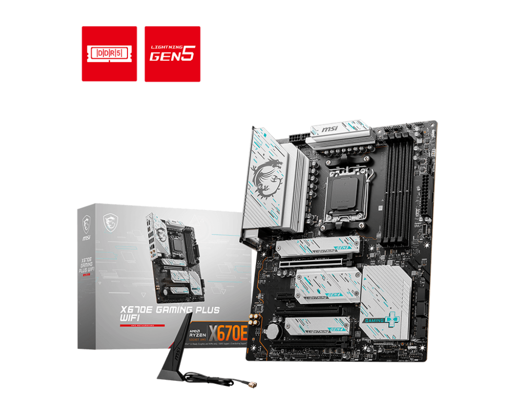 X670E GAMING PLUS WIFI : ATX Socket AM5 AMD X670E - 4x DDR5 - M.2 PCIe 5.0 - USB 3.2 - PCI-Express 5.0 16x - LAN 2.5 GbE - Wi-Fi 6E/Bluetooth 5.3